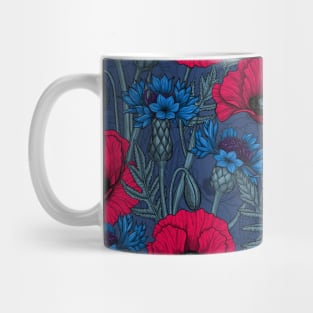 Red poppies and blue cornflowers on blue Mug